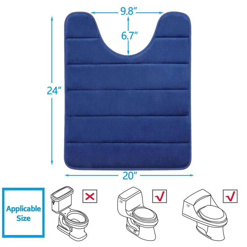 Buganda Memory Foam U-Shaped Contour Toilet Rugs, Non Slip Absorbent, Thick Soft Washable Bathroom Mat, Floor Carpet Bath Rugs Mat for Toilet Base (24" x 20", Navy Blue) - Image 2